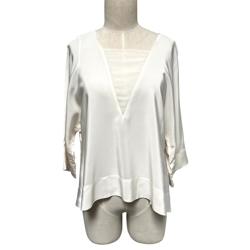 Tibi Crepe Silk Blouse Boxy Dolman Batwing Blouse Cream Medium